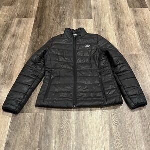 New Balance Women's Puffer Jacket Large Black Camo Zip Front Insulated Coat